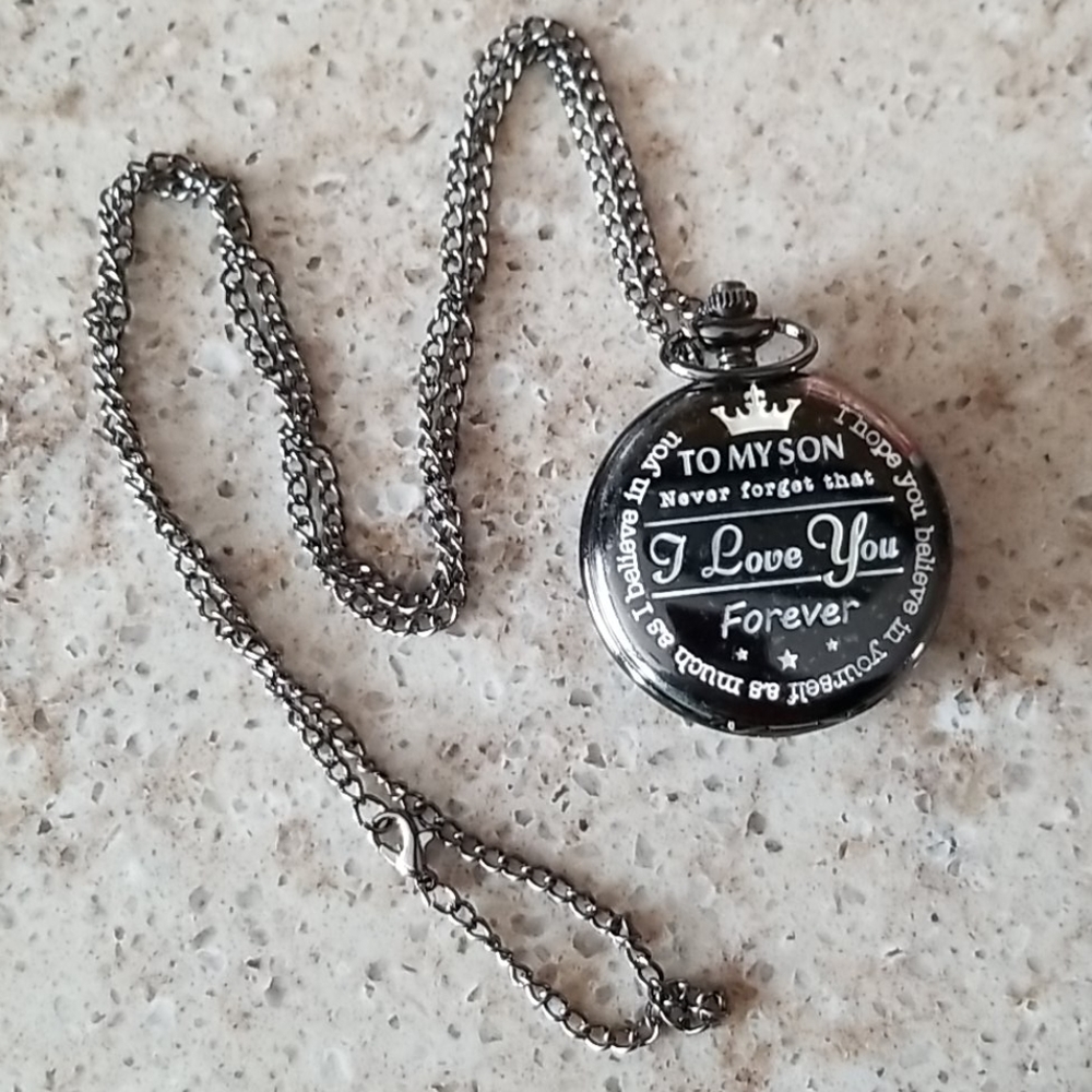 🎉HP🎉🆕️"To my son" black pocket/necklace watch - Picture 5 of 7